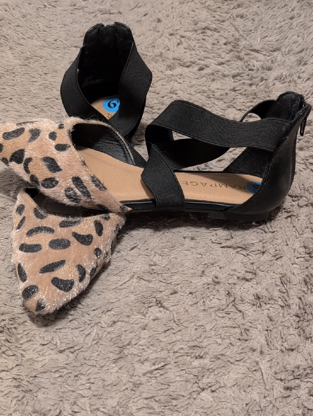 Rampage Black Strappy Flats with Leopard Print Toe